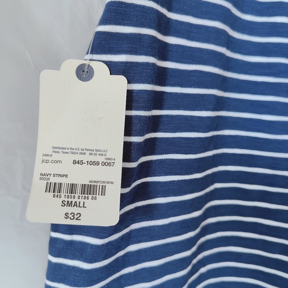 St. John's Bay Short Sleeve T-Shirt Dress With Pocket. Small. Navy White Striped - Picture 7 of 8